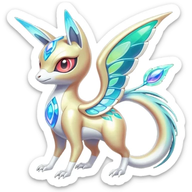 Iridescent Bioluminescent Translucent Luminescent Diaphanous Shiny Colorful Meloetta-Latias-Koraidon-Peppercat-Wargreymon-Protogen-Fakémon-fusion-hybrid-creature sticker
