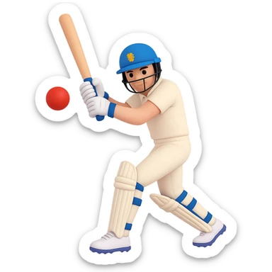 Place a cricket ball close to the bat in 3D emoji style with no background, matching the existing 3D emoji style of the image. sticker