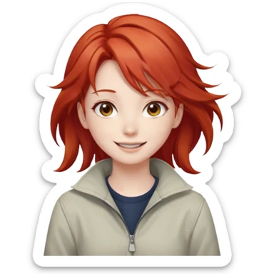 cute anime girl with red blowing hair sticker
