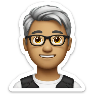 side Side profile boy with silver and black hair speaking wearing glasses. white white skin sticker