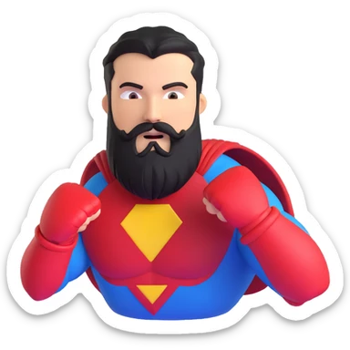 superhero with beard shaped like fists, punching with his beard sticker