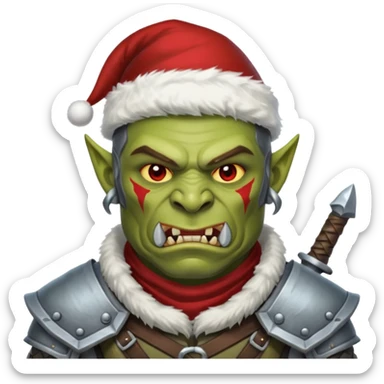 Fantasy Christmas orc legion soldier icon, iron tundra army theme, heavy winter armor, disciplined brutal look, cold steel color palette, emoji portrait, male/female variant
 sticker