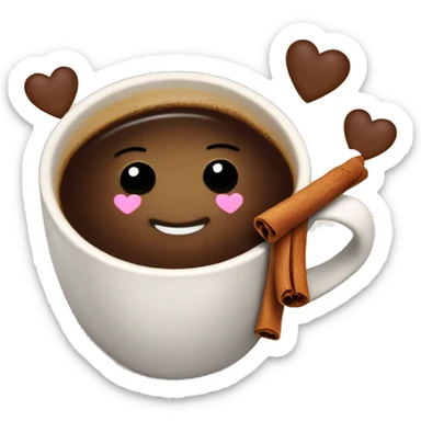 Coffee with cinnamon stick and little hearts around them sticker