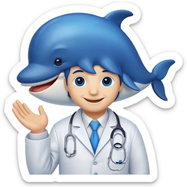a whale wearing a white lab coat sticker