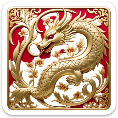 Chinese metal painting icon, intricate hand-painted Chinese patterns on metal objects such as plates or vases, vibrant colors like red, gold, and black, delicate brushstrokes, visible fine paintbrush and metal surface, no finished artwork, just the painting process, minimalistic style, clean lines, transparent background. sticker