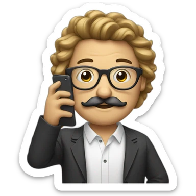 Man with mustache wearing eye glasses, holding two cell phones each one in one hand sticker