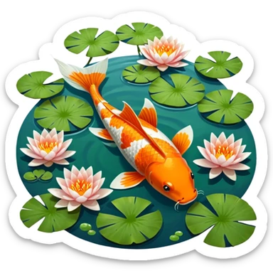 Koi fish in a pond aesthetic scenery  sticker