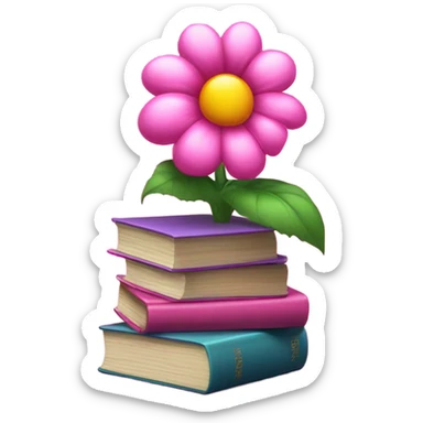 Aesthetic stack of pink books with a monster flower in the background sticker