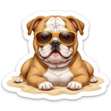 Bulldog sun tanning on the beach  sticker