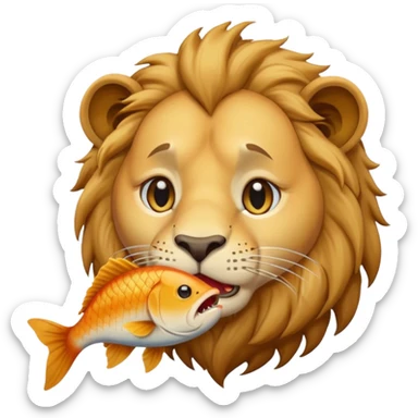  A lion eating a fish, feeling sad, cry, tear falling from eyes, portrait, bust up sticker
