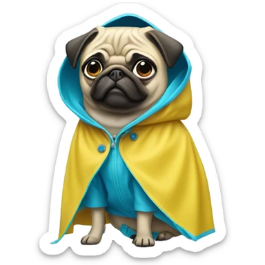 Pug wearing a raincoat sticker