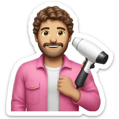 Man with brown hair and pink outfit and hairdryer sticker