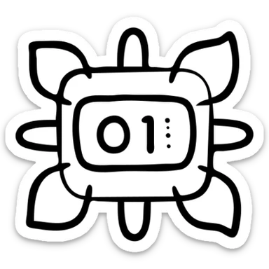 AI chip with binary code elements, simple tech representation sticker