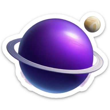 a cartoonish space-themed coin with a purple saturn on it sticker
