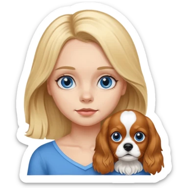 Blonde pretty girl with blue eyes and dog King Charles spaniel Blenheim  sticker
