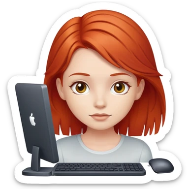 red hair girl with computer and white back ground sticker