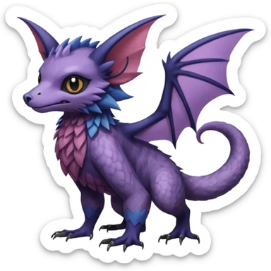 Realistic scaly swampy elemental detailed Colorful Trico-Noibat-Golbat-acrobat-Sergal-Furret-Ferret-Gryphon-Vernid-furry-fursona-fusion-Fakemon-animal-hybrid-creature, full body sticker