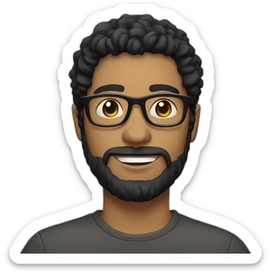 A fair skinned man with a light beard, wearing glasses with shaggy black hair sticker