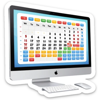 day-calendar with hours and client slots, some booked, on iMac screen sticker