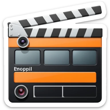 orange striped clapperboard with a film camera next to it sticker