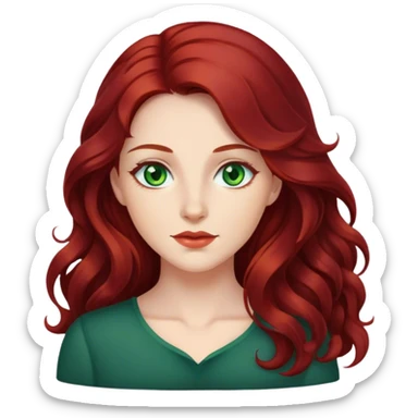 Woman with long wavy dark red hair and green eyes sticker