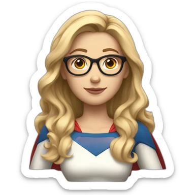 Caucasian Supergirl upper body long wavy hair and glasses with an "F" in the chest sticker