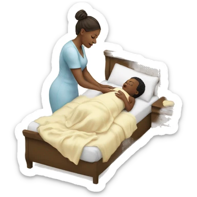 white woman putting baby to bed sticker