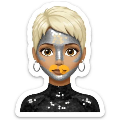 Halle Berry with platinum blonde hair, black sequin outfit  sticker