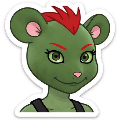 punk goth nezumimi mouse girl, red mohawk, green eyes, meme emoji style, attitude, simple background sticker