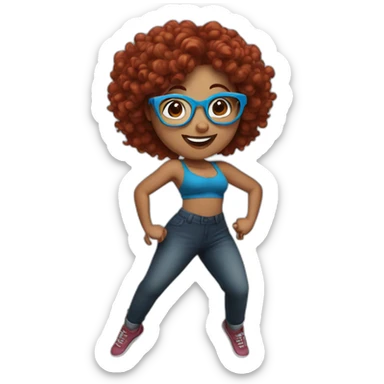 a-curvy-girl-with-dark-red-curly-hair-and-blue-glasses dancing sticker