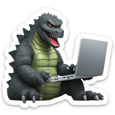 Godzilla typing on a laptop  sticker