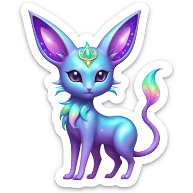 Shiny Exotic Nebulae Tropical Colorful Neon-colored Glittery Ethereal Sparkly Espeon-Amaura-Aurorus-Fakémon-hybrid-creature (full body)  sticker