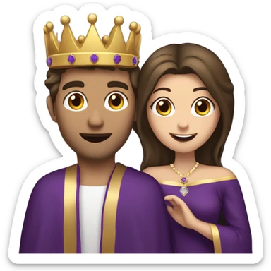 Caucasian long  brunette woman wearing formal royal purple robes and a crown who is pouring her heart out to the man she adores  sticker