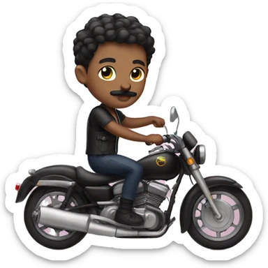 A cute boy with a mustache and a black short haircut on a motorcycle sticker