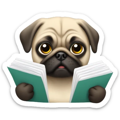 a pug holding documents sticker