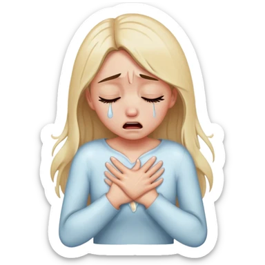 a girl crying in pain holding her chest, heartbreak, tears streaming down face sticker