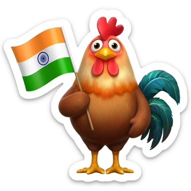 "3D premium,3D rooster HOLDING indian FLAG sticker