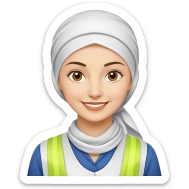 Russian woman factory worker with headscarf and work uniform smiling sticker