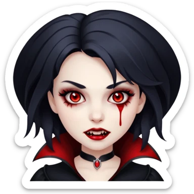 pretty vampire girl with red eyes fangs blood pretty smoky eye makeup  sticker