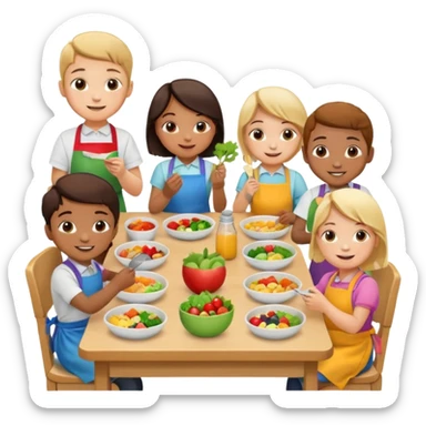 Kinder essen ein gesundes Mittagessen im Kindergarten sticker