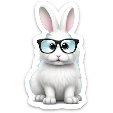 cute super fluffy white bunny with stylish glasses sticker