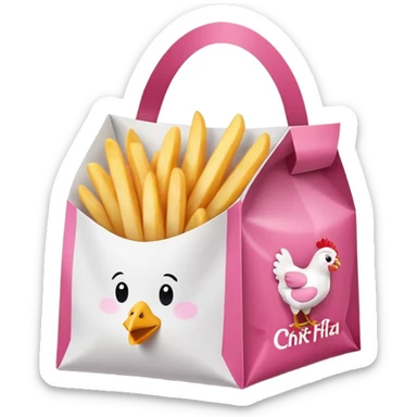 Pink chickfila bag with chicken sandwich and fries sticker