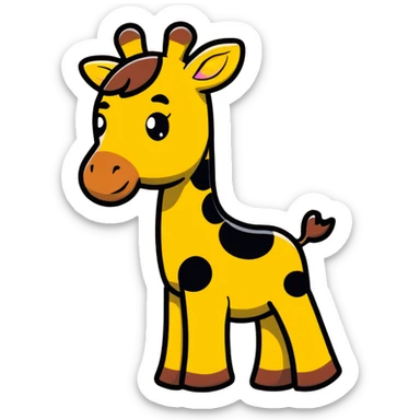 A cartoon wooden puzzle giraffe toy with a sweet face and visible puzzle pieces sticker