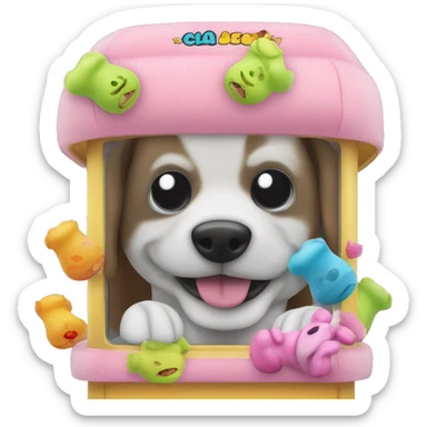 Claw machine with dog toys in it sticker