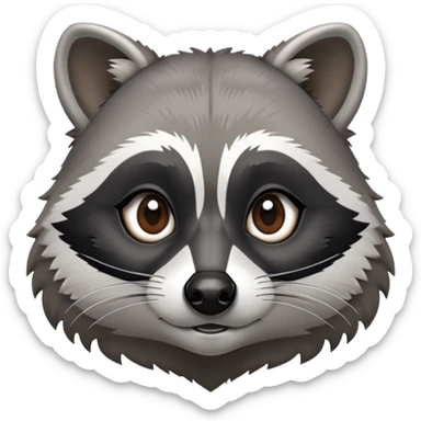 Cinematic-Noble-Raccoon-Portrait-Emoji – Poised and confident, with a sturdy build and a beautifully textured fur of silver-grey accented by dark black facial markings, deep-set, intelligent brown eyes, simplified yet sharp and sophisticated zoom out to show shoulders sticker