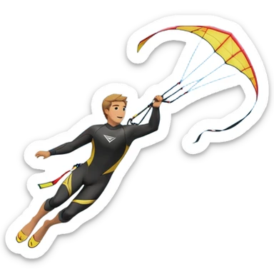 A kite surfer soaring above the waves, holding onto a kite with the wind in full force. The background showcases the ocean and sky, emphasizing the freedom, thrill, and energy of the sport. The motion of the kite and board is dynamic, capturing the excitement of kiting. sticker