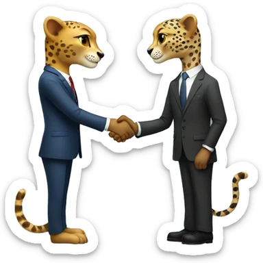 A cheetah in a classic suit shakes hands with a man  sticker