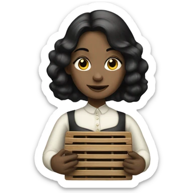 Victorian lady with pale skin and black hair holding soap and a washboard sticker