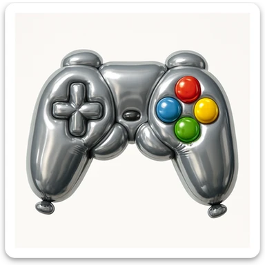 game controller, balloon animated icon style, shiny, inflated, playful, animated appearance sticker