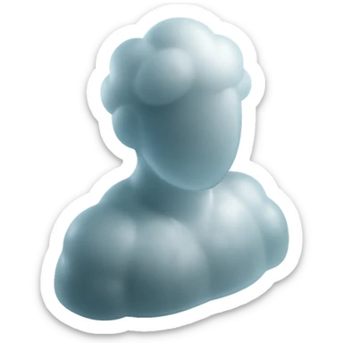 person from shoulders up, fully composed of white fluffy convex clouds, matte glass style sticker